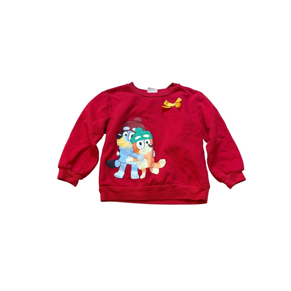Bluey Sweatshirt Kids Red Bluey and Bingo Graphic‎ Bow Pullover SIZE 5T